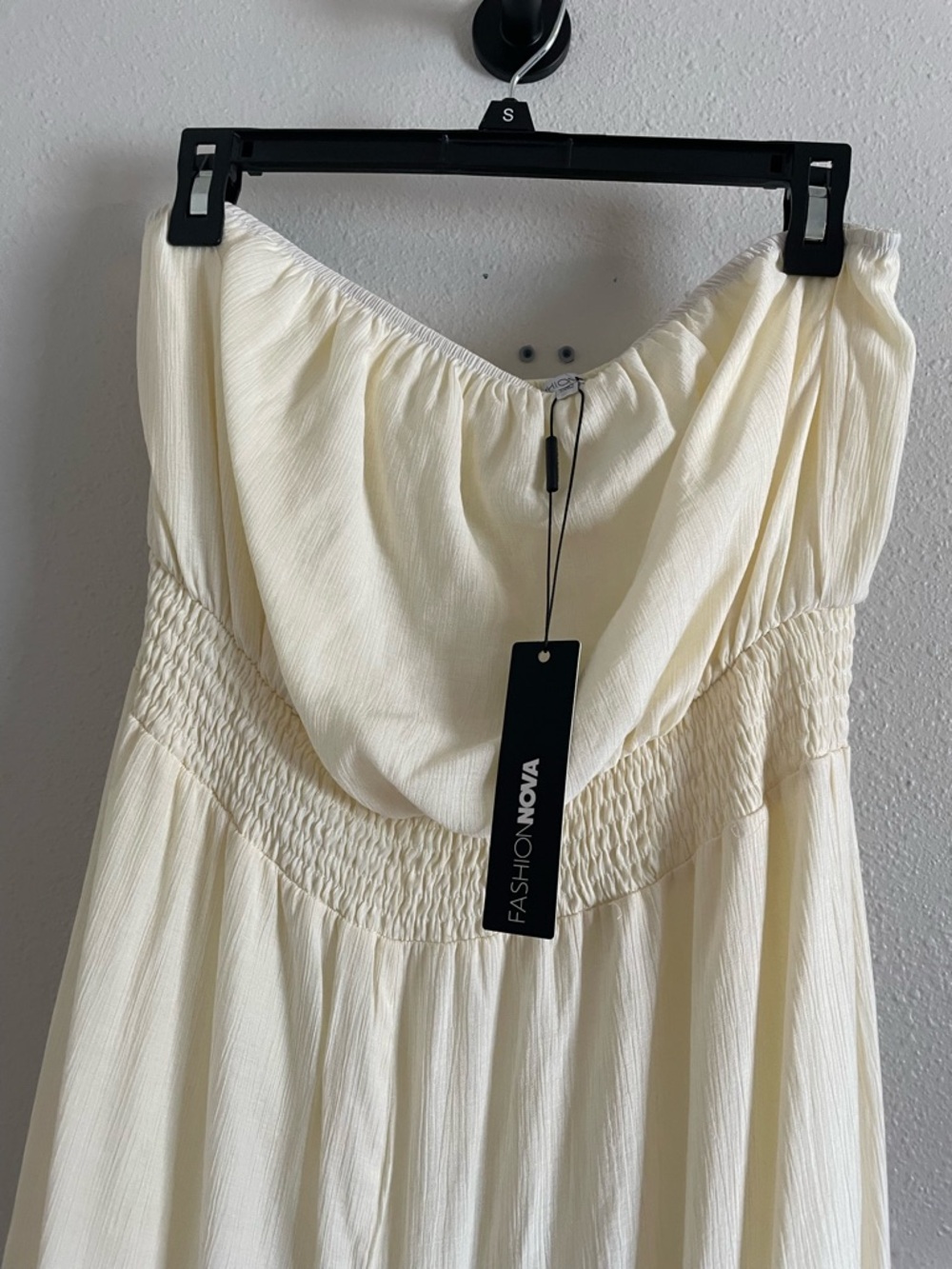 NWT Fashion Nova Talkin’ Brunch Strapless Wide Leg Jumpsuit XL Off White Boho - Picture 7 of 10